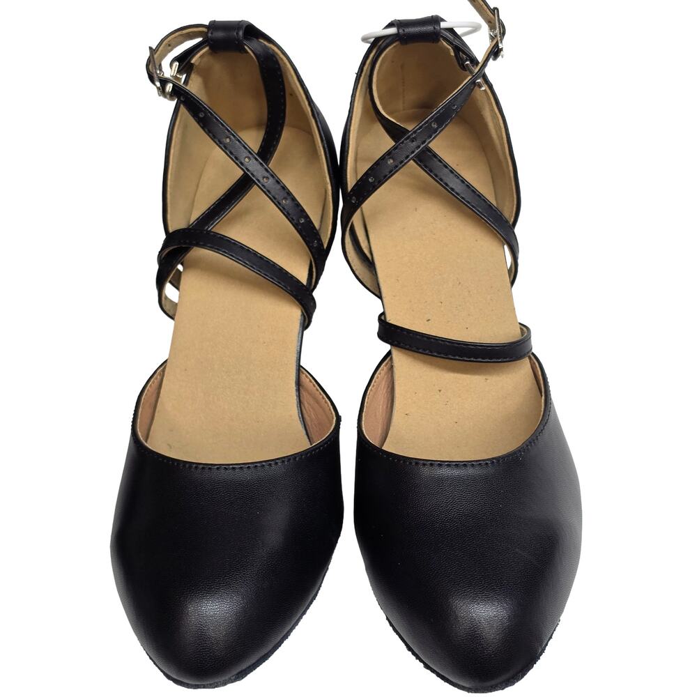 Dance and Sway Black Ballroom Heels Cuban Heel 2.3" Strap Size 8